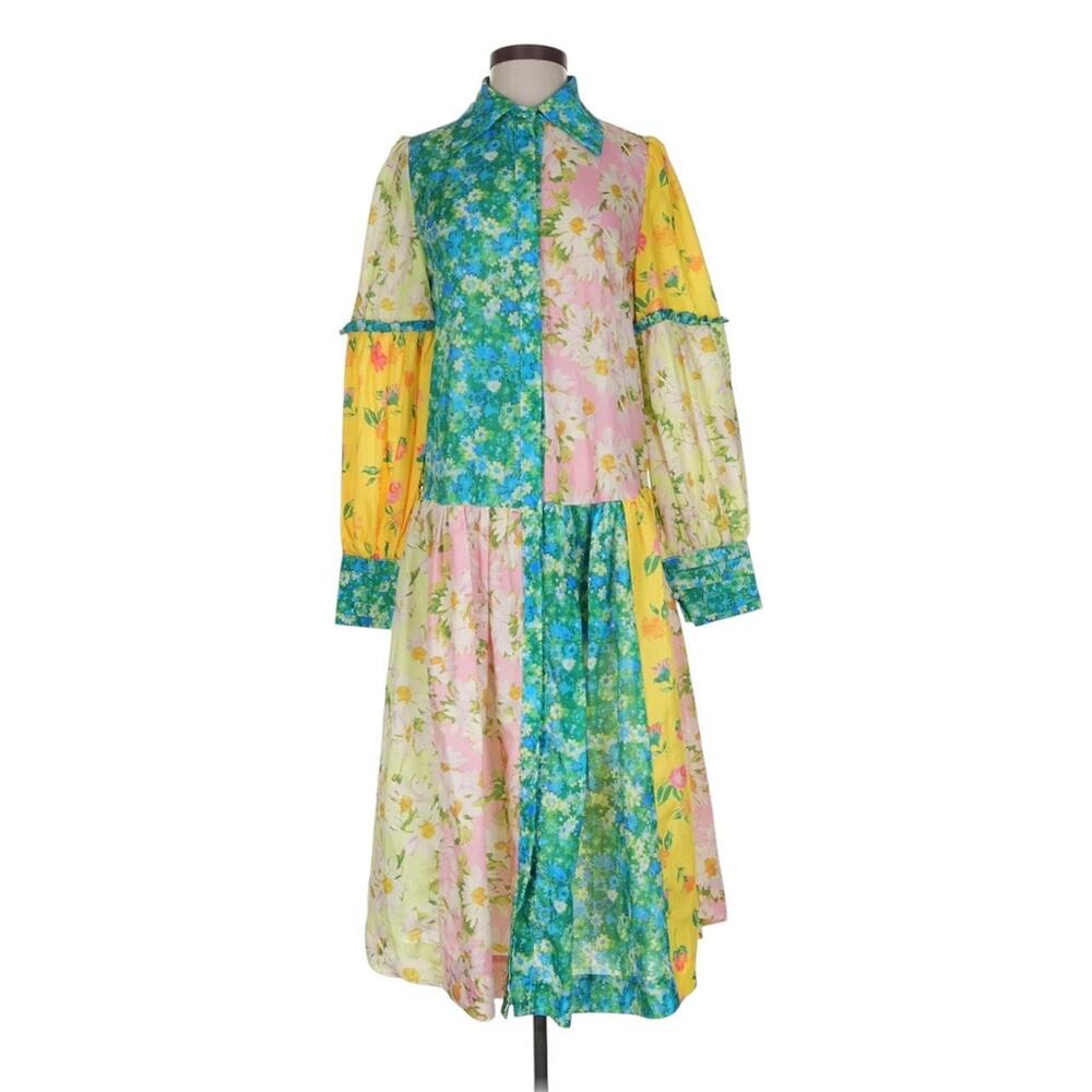 Peekskill Patchwork Cottagecore Floral Maxi Dress Long Sleeve Small Bohemian